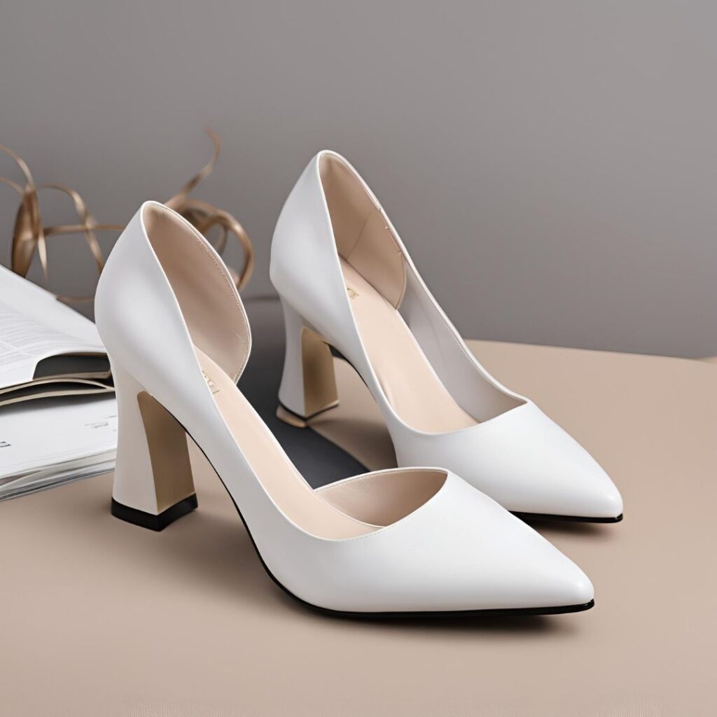 A pair of minimalist, high-quality Korean heels with a modern design, suited for formal occasions and work attire.