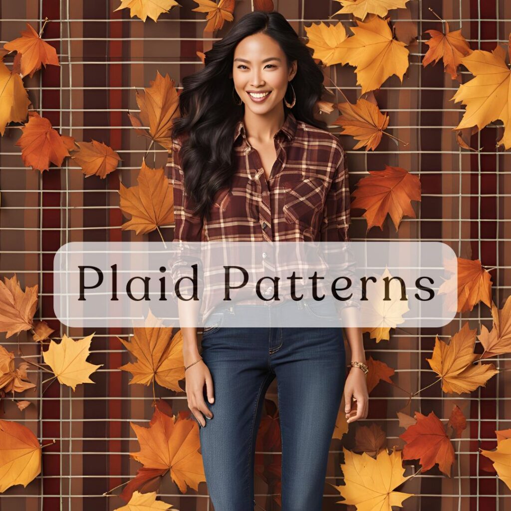 A plaid shirt in warm fall colors, styled with jeans and ankle boots, showcasing a cozy, rustic fall look.