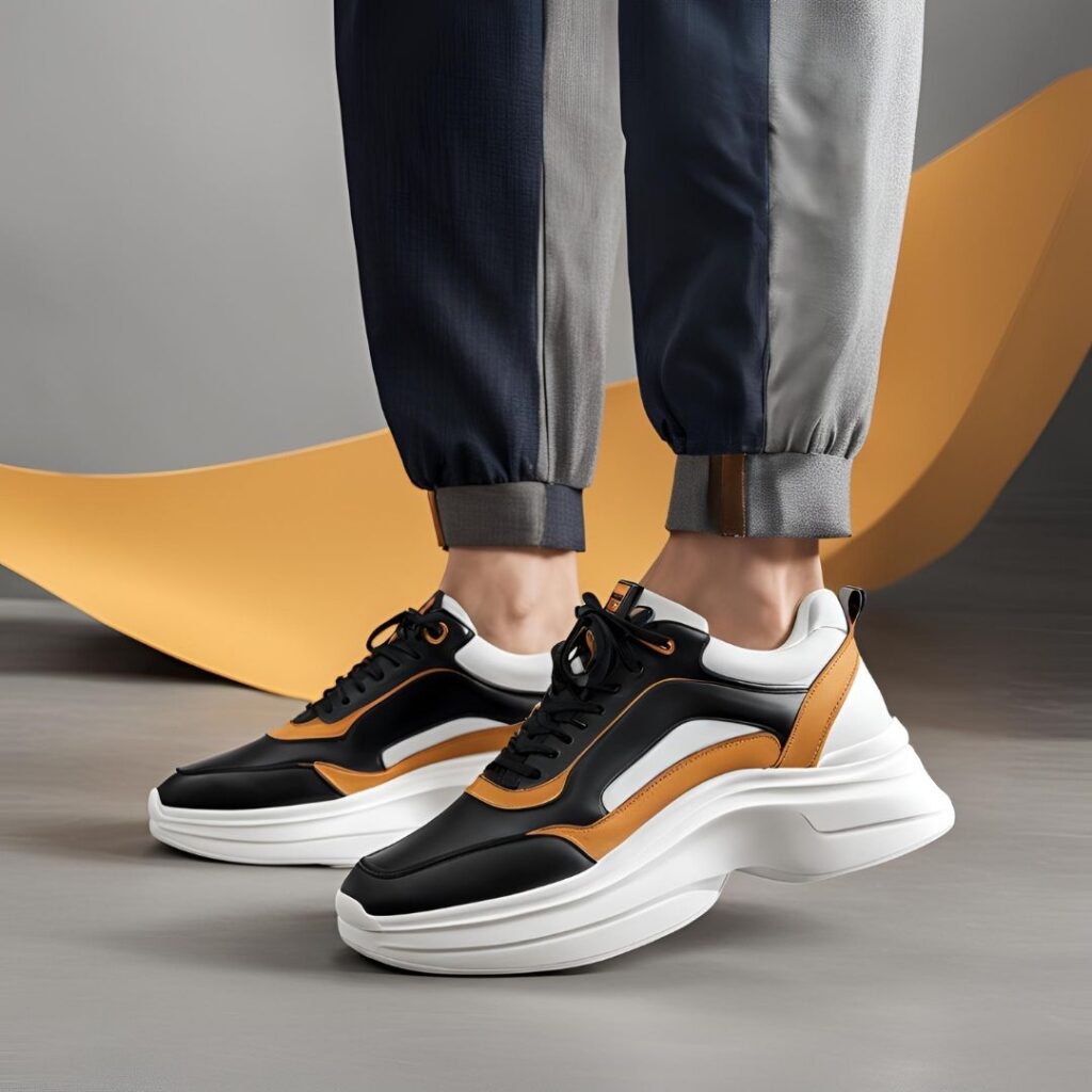 A pair of sleek Korean sneakers with bold colors and a modern design, perfect for casual outfits and daily wear.