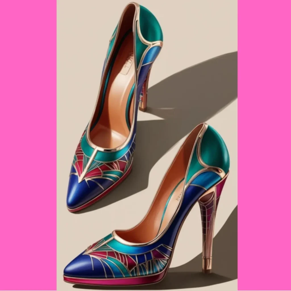 A digital art illustration of shoes aesthetic heels, showcasing unique artistic designs and architectural inspiration.