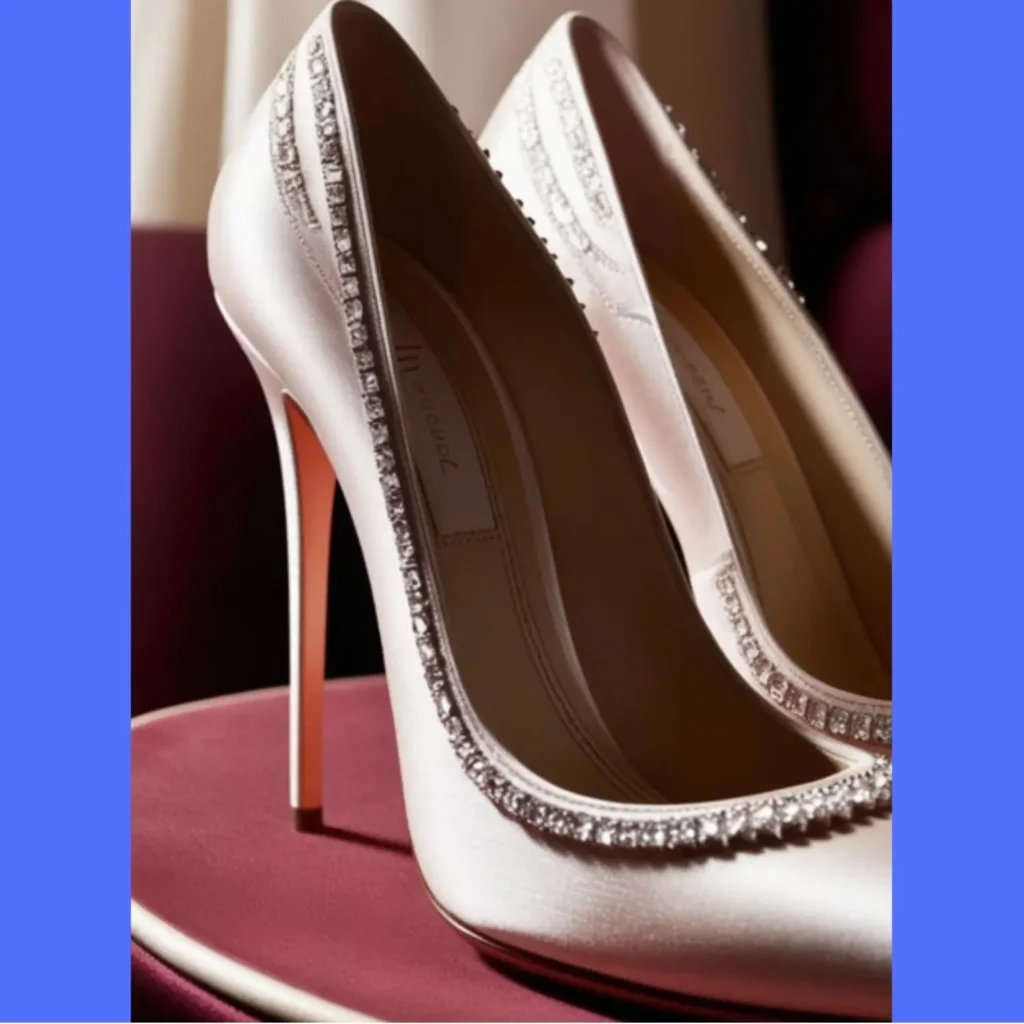 Elegant shoes aesthetic heels in satin blush with rhinestone trim displayed on a velvet surface, perfect for formal outfits and glamorous fashion styling.