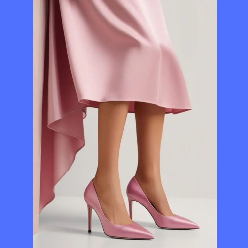 A pair of elegant pink heels, possibly in a blush or a bolder fuchsia shade, styled with a feminine outfit.