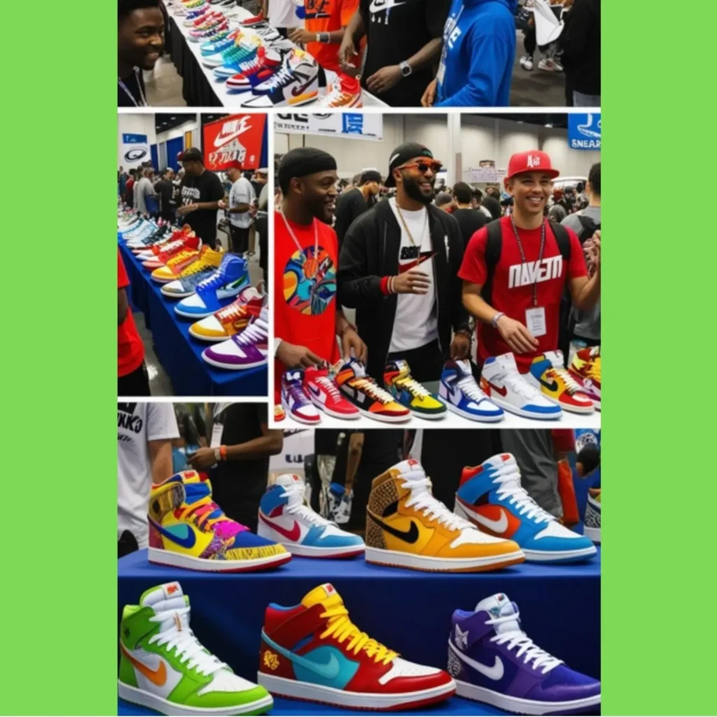 A dynamic display of shoes aesthetic sneakers within a community setting, highlighting the vibrant culture and connection among sneakerheads through forums, groups, and events.