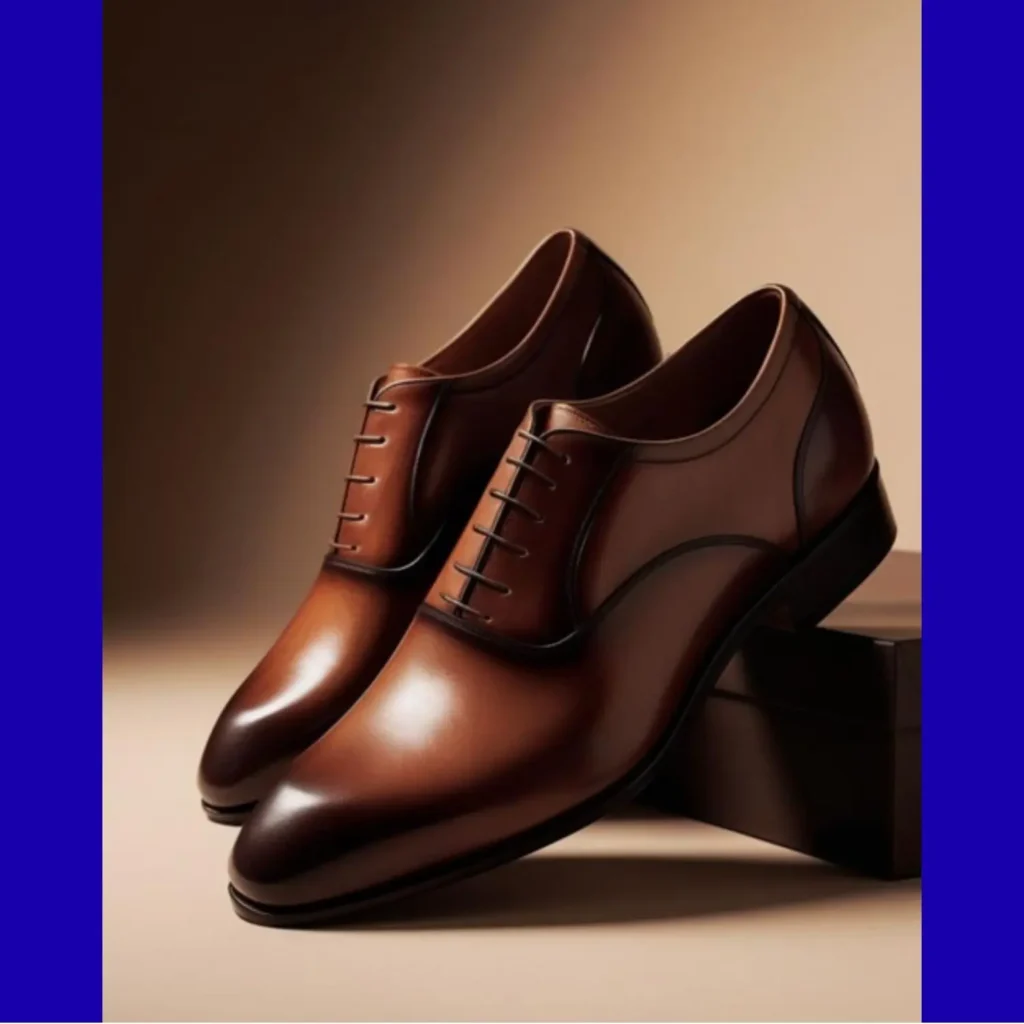 Shoes aesthetic photography featuring polished brown leather dress shoes with clean stitching and classic laces, styled in warm lighting for a refined formal look.