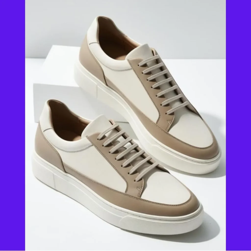 Minimalist shoes aesthetic sneakers displayed, clean lines, neutral colors, and subtle detailing, exuding understated elegance and effortlessly elevating any outfit.
