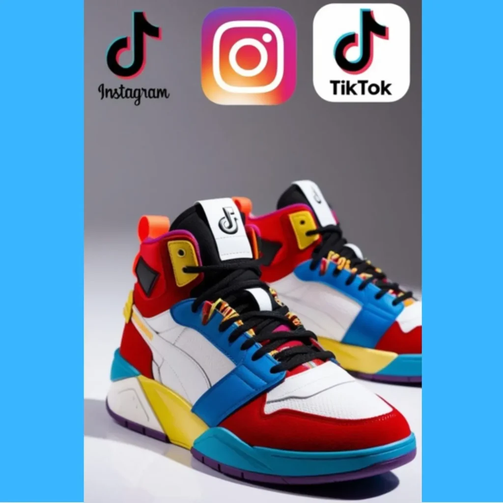 Influencer-styled shoes aesthetic sneakers displayed, highlighting the role of social media platforms like Instagram and TikTok in popularizing trends and driving consumer demand.