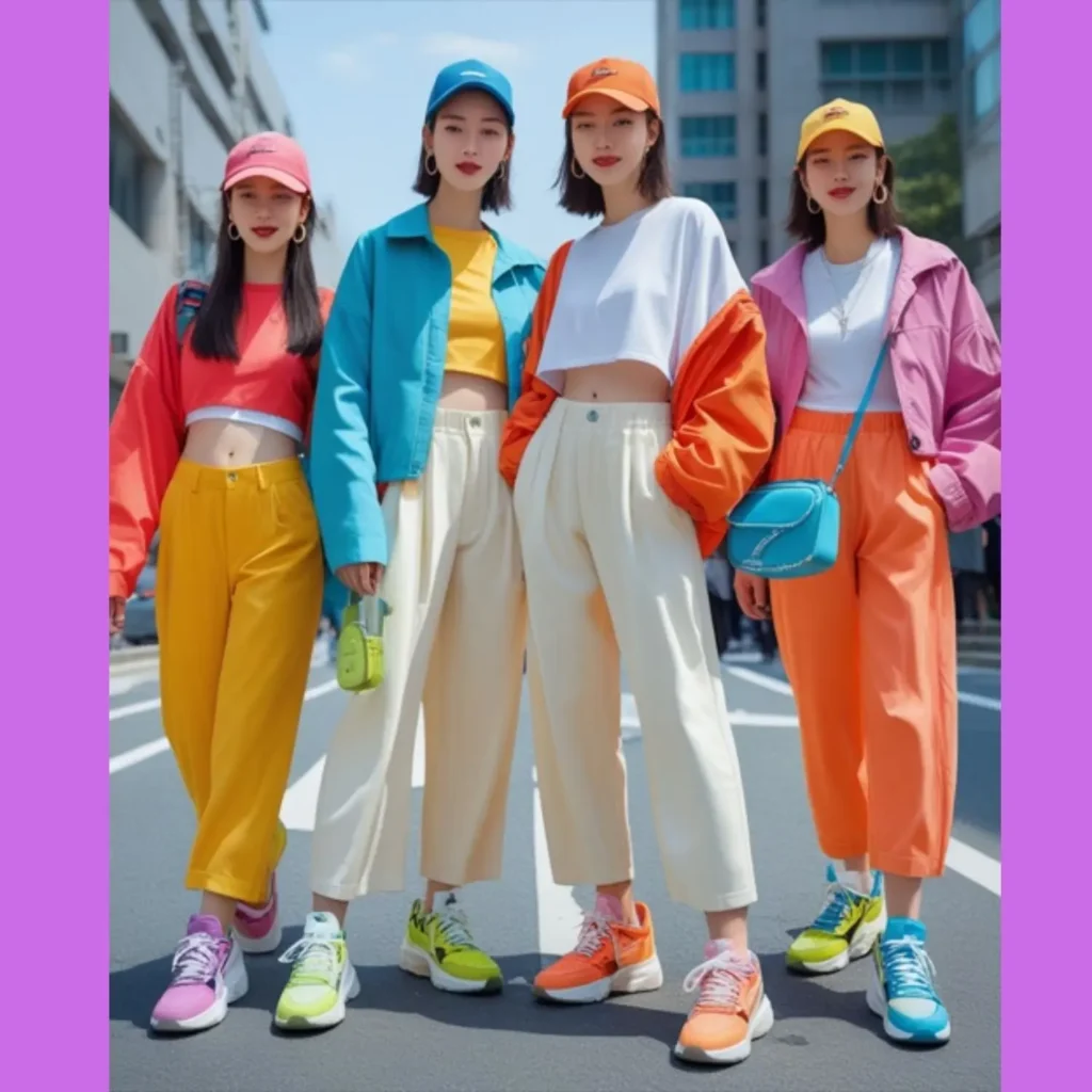 In 2025, Korean street fashion mixes comfy wide pants, crop tops, big jackets, and sneakers with bright accents, accessorized with caps and small bags for easy, stylish outfits.