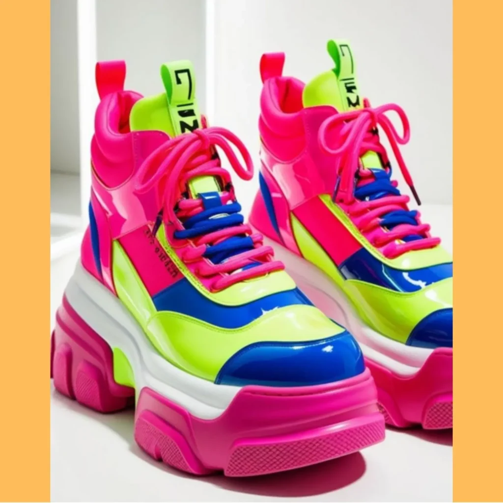 Chunky platform shoes aesthetic sneakers y2k style with bold colors, capturing the nostalgic yet modern essence of the early millennium.