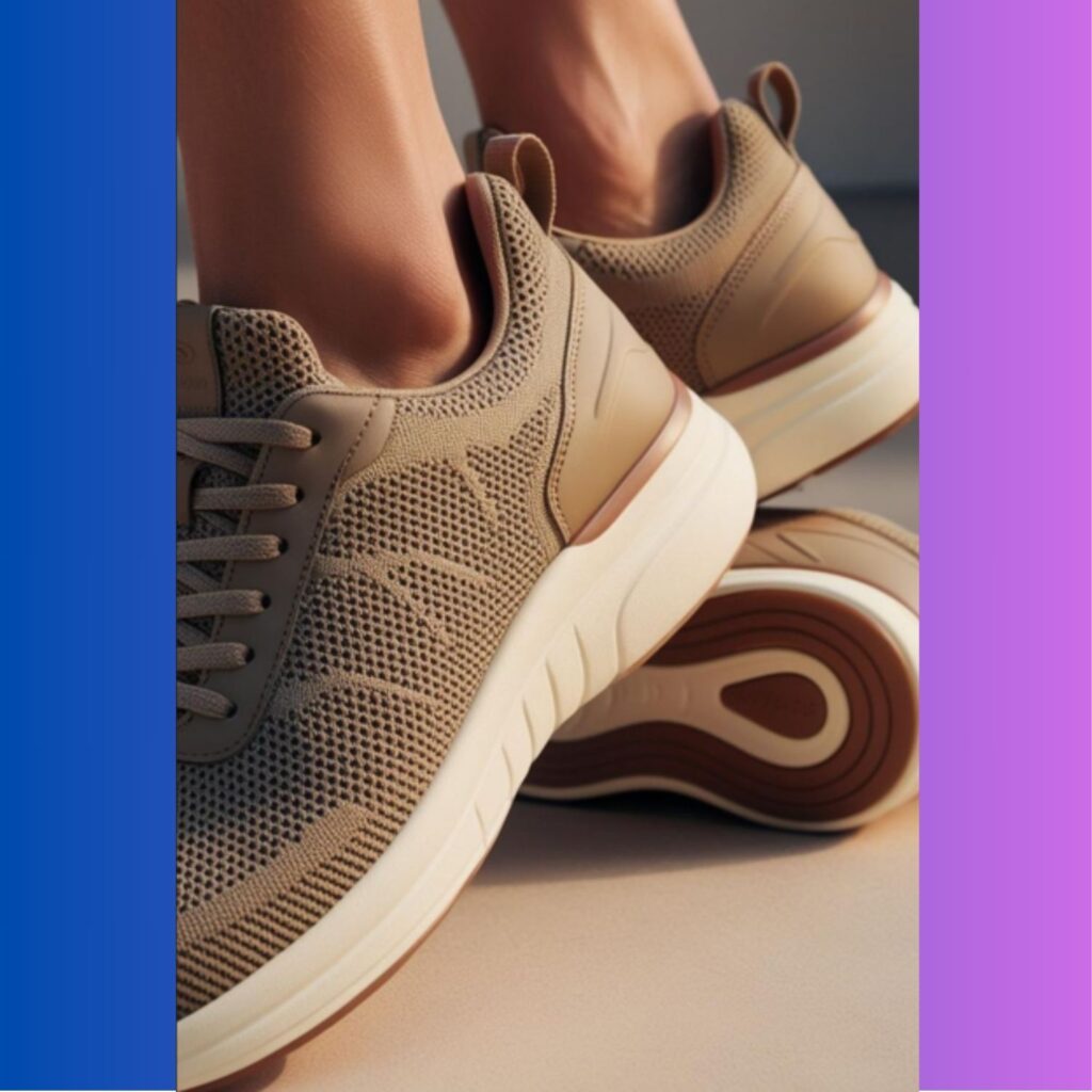 A close-up of comfortable and supportive sneakers, emphasizing the importance of all-day wearability in footwear selection.