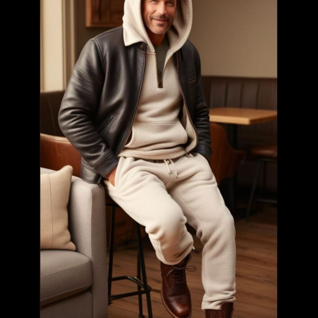 Comfortable and cozy, hoodies and sweatshirts can be dressed up with a stylish men's jacket and boots.