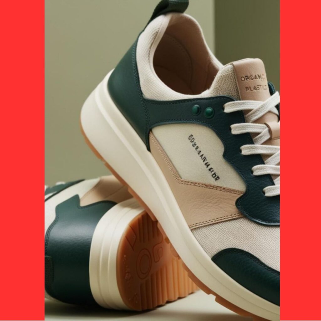 Sustainable sneakers made with recycled plastics, organic cotton, and vegan leather, highlighting the growing trend of eco-friendly footwear in the fashion industry.