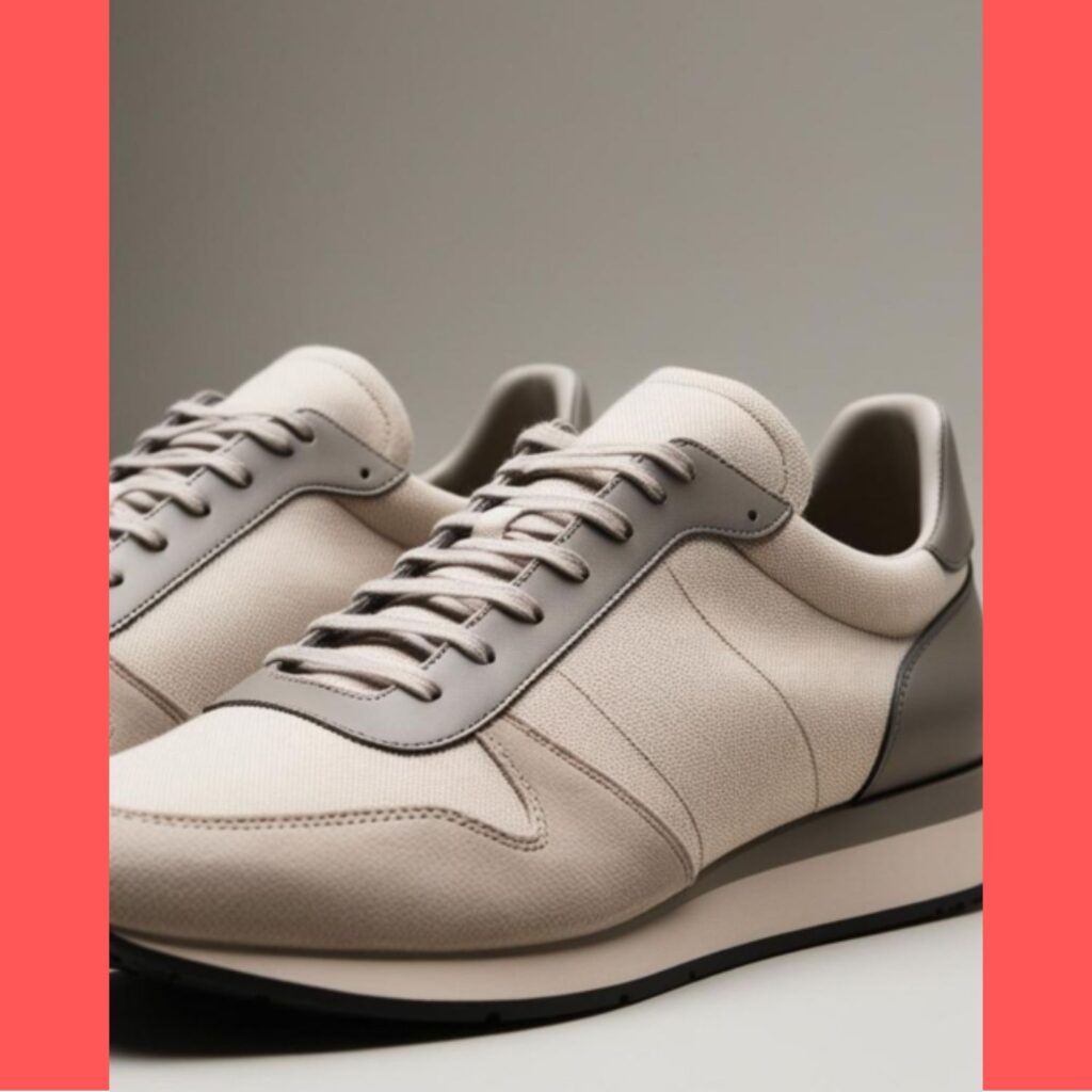 Minimalist sneakers displayed, featuring clean lines, neutral colors, and subtle detailing, showcasing the rising trend of understated elegance in footwear.