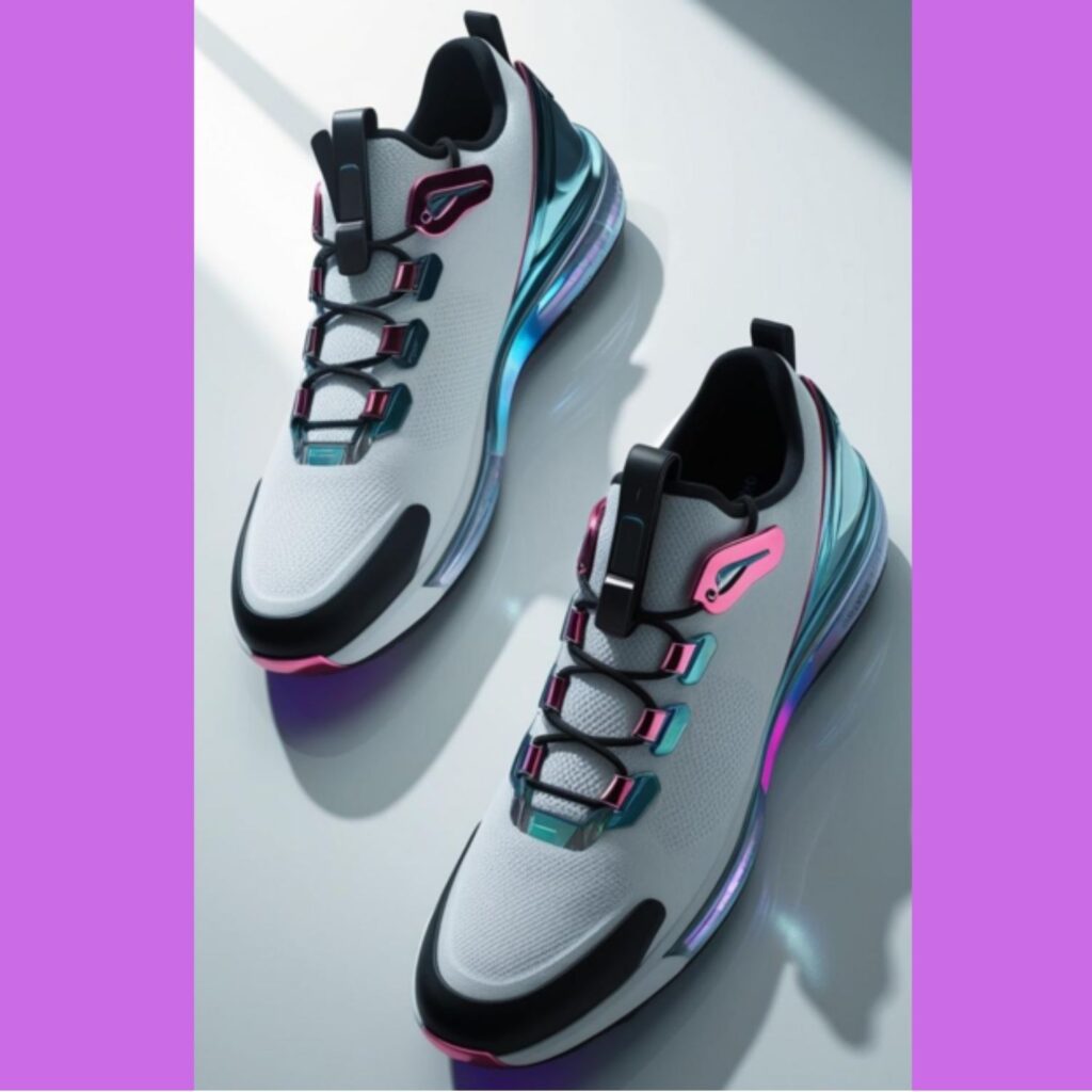 Technologically advanced sneakers displayed, showcasing features like self-lacing systems, personalized comfort, and enhanced performance capabilities, reflecting the integration of technology in footwear.