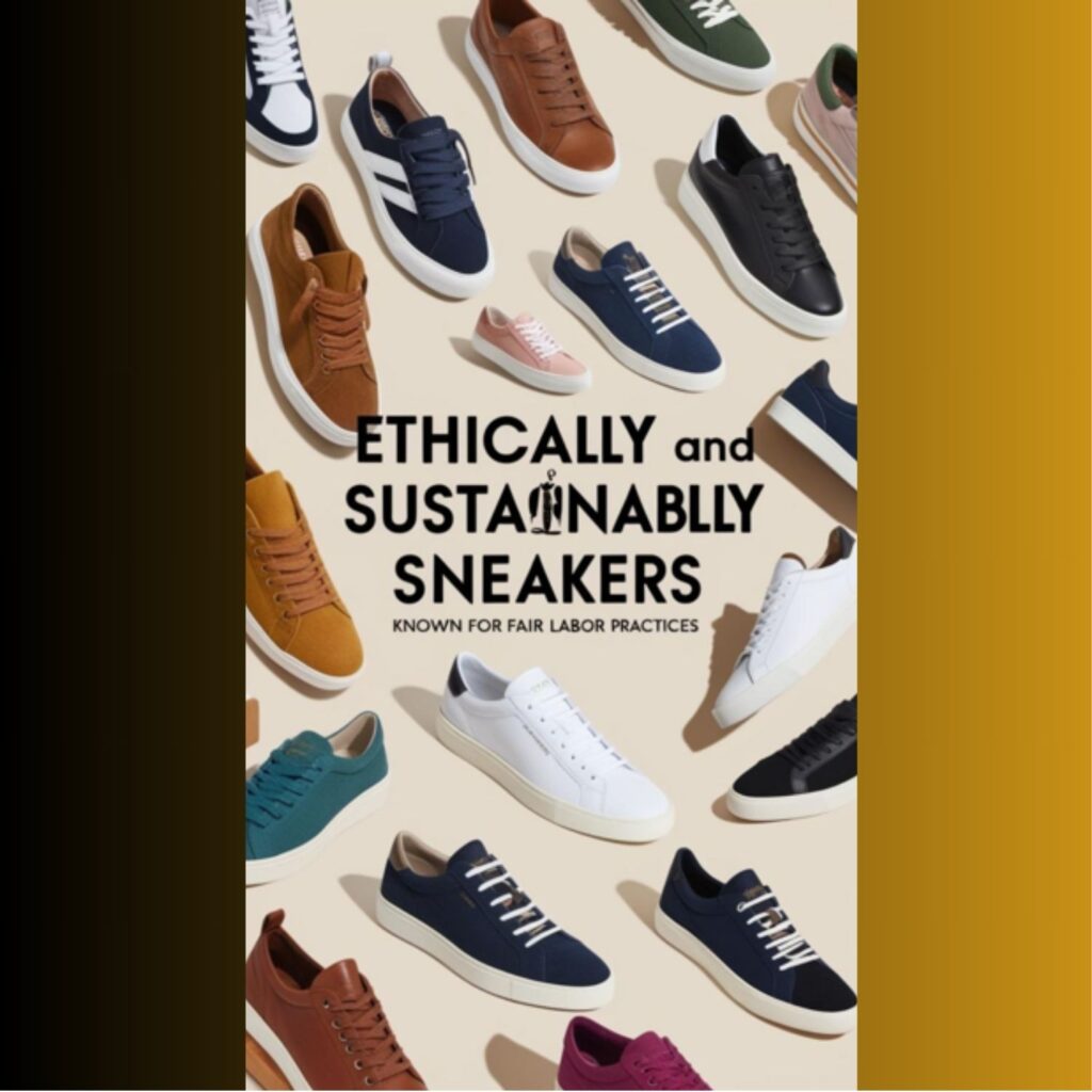 A display of sneakers from brands that prioritize ethical and fair labor practices, emphasizing conscious consumer choices in footwear.