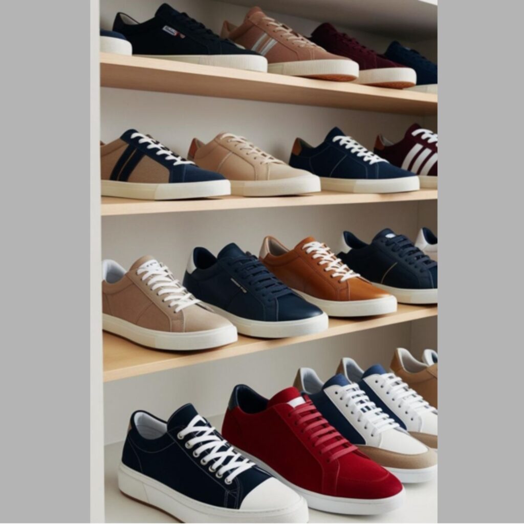 A selection of casual and dressier sneakers, highlighting the importance of choosing appropriate footwear for everyday wear and special occasions.