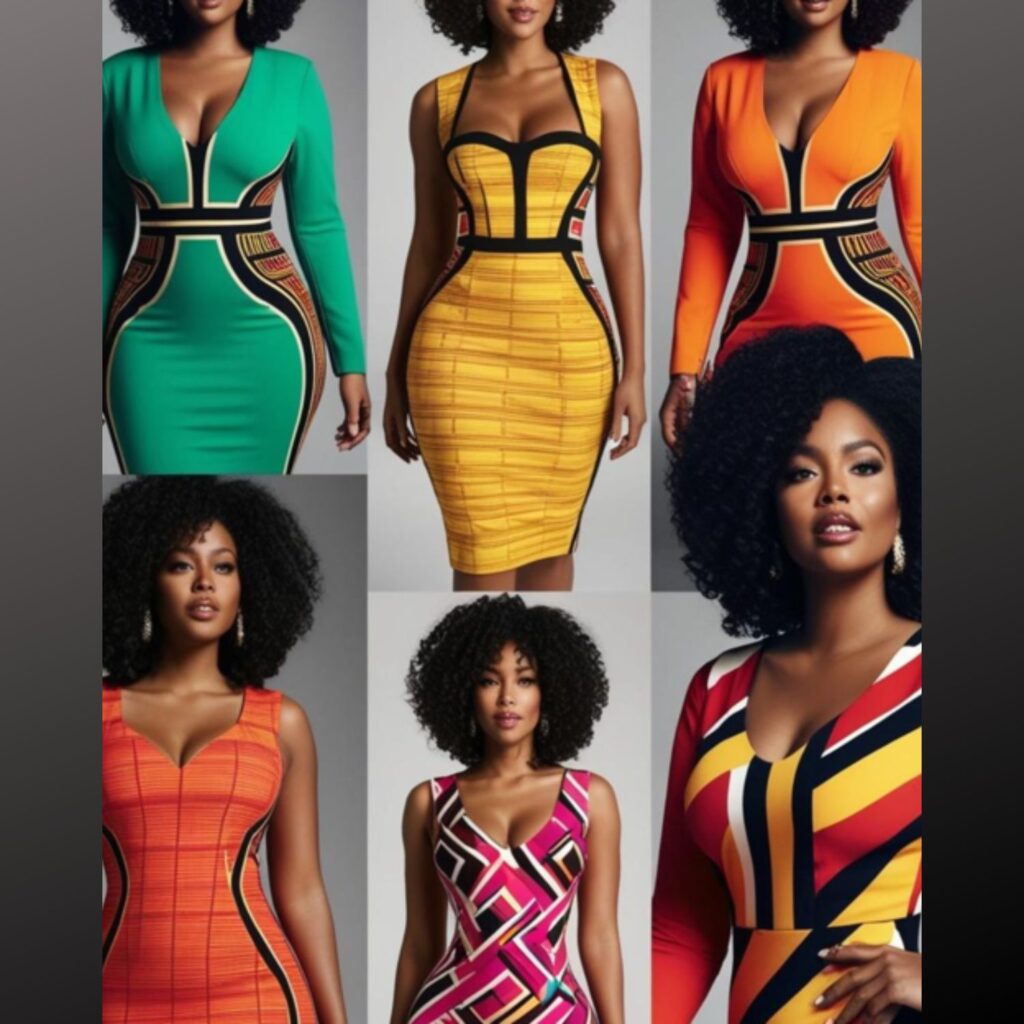Stylish bodycon dresses for stunning black women in vibrant colors and hard prints for curvy figures.