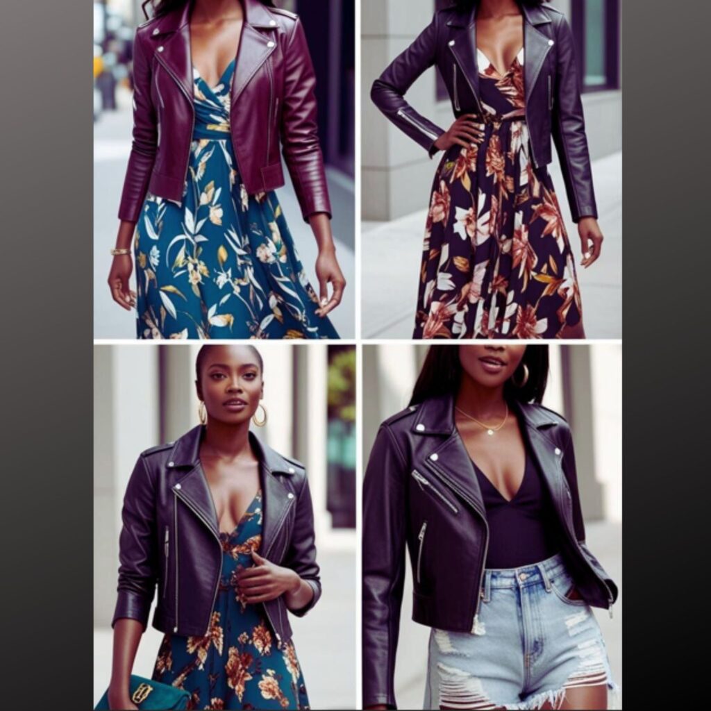 Edgy summer outfits for stunning black women: Leather jacket elevates dresses and shorts