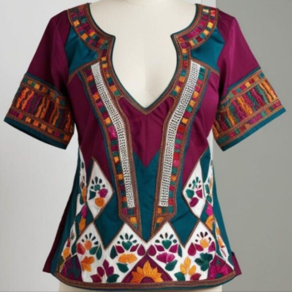 Trendy Indian plus-size blouse with cutout designs in unique shapes adding edgy and modern style to the outfit.