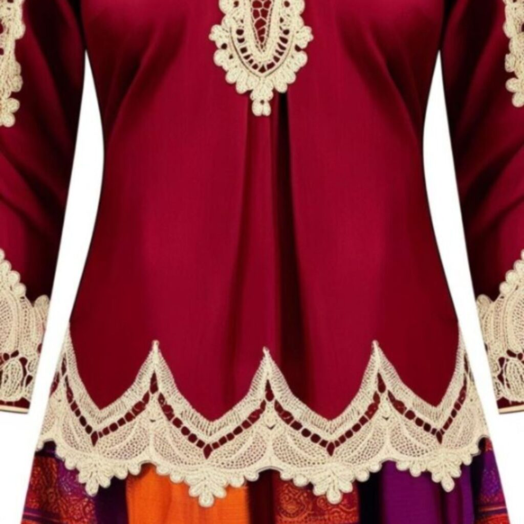 Trendy Indian plus-size boat neck blouse with delicate lace details for a feminine and elegant traditional look.