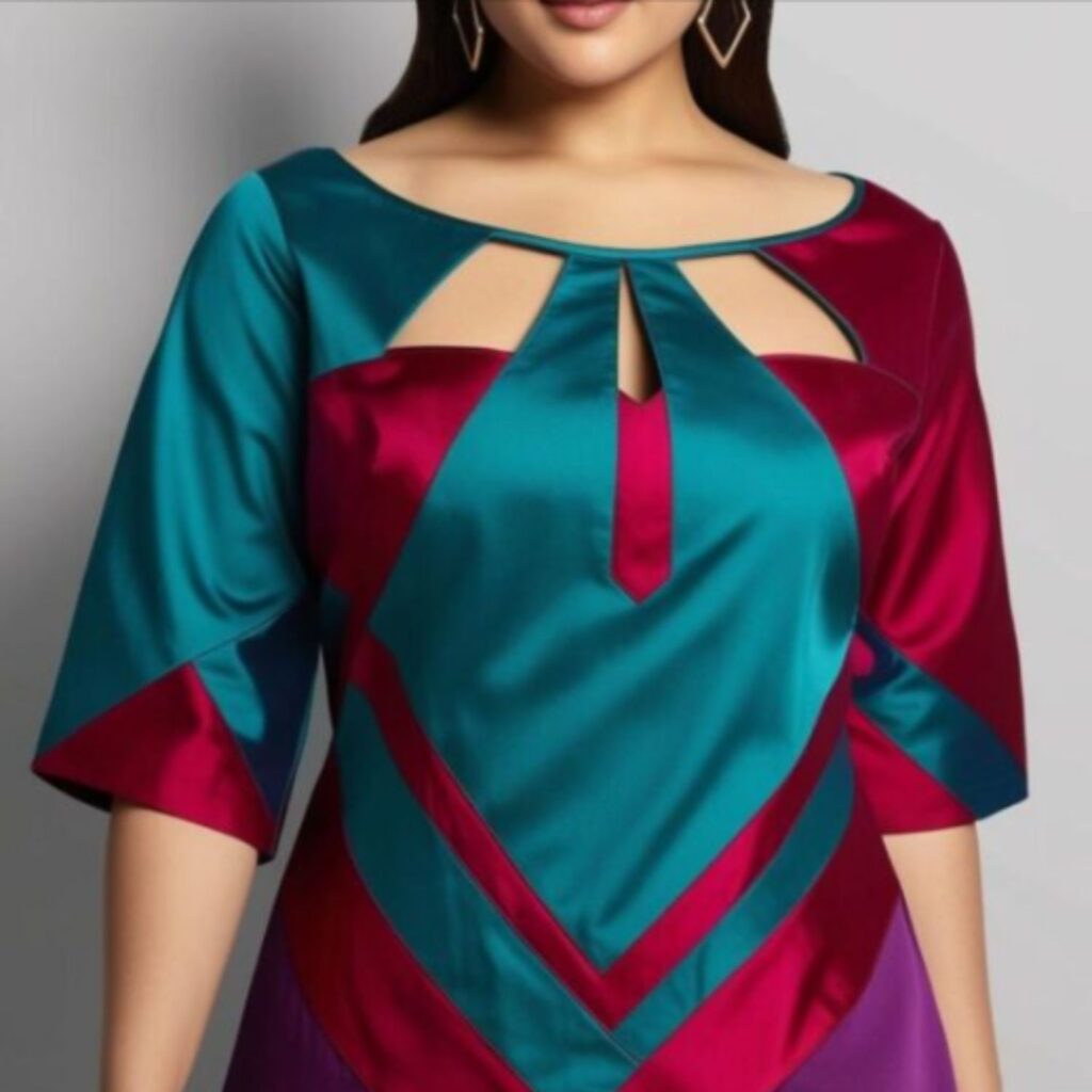 Trendy Indian plus-size boat neck blouse with stylish cutouts around the neckline for an edgy and modern look.