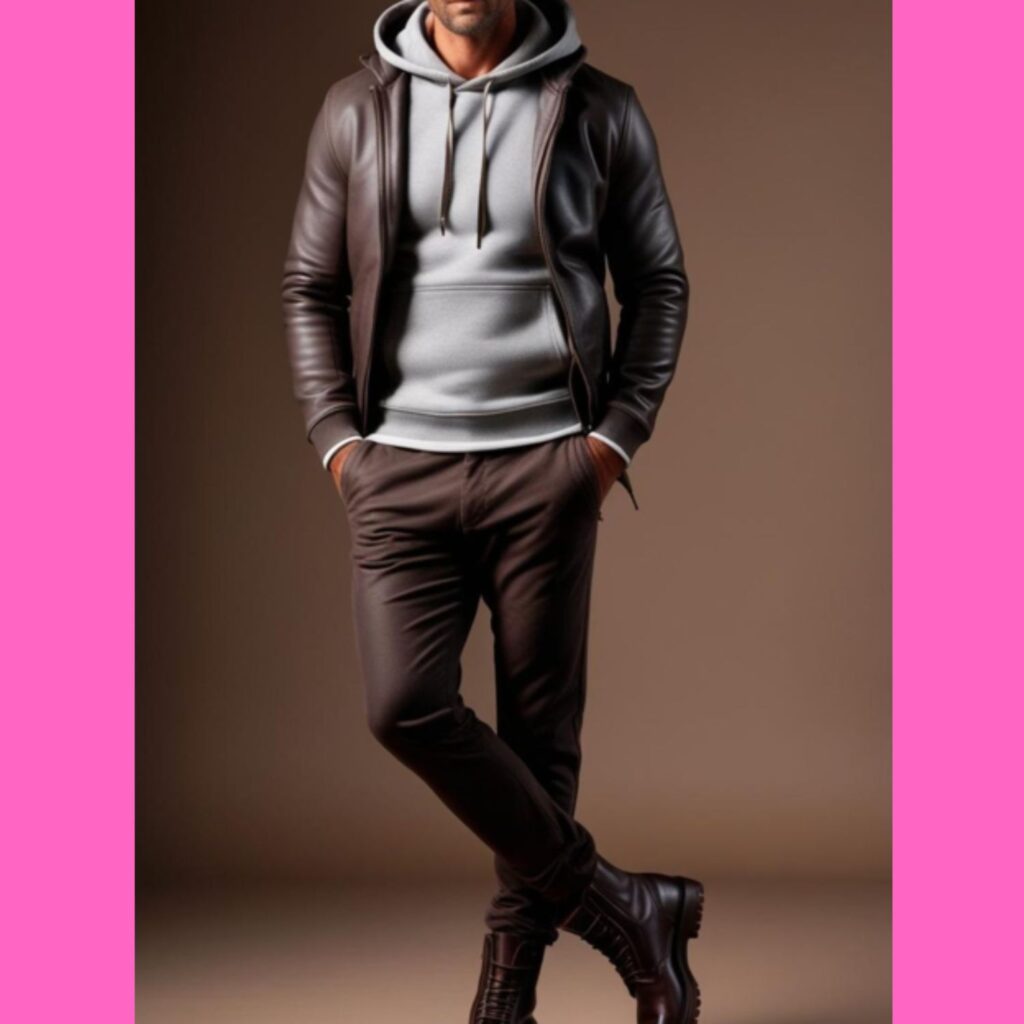 Sweatshirts and Hoodies for men: Dress up a sweatshirt with a stylish jacket and boots.