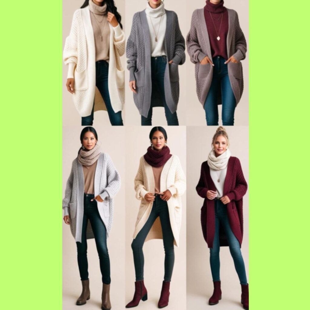 Oversized cardigans: versatile for a winter chic casual style.