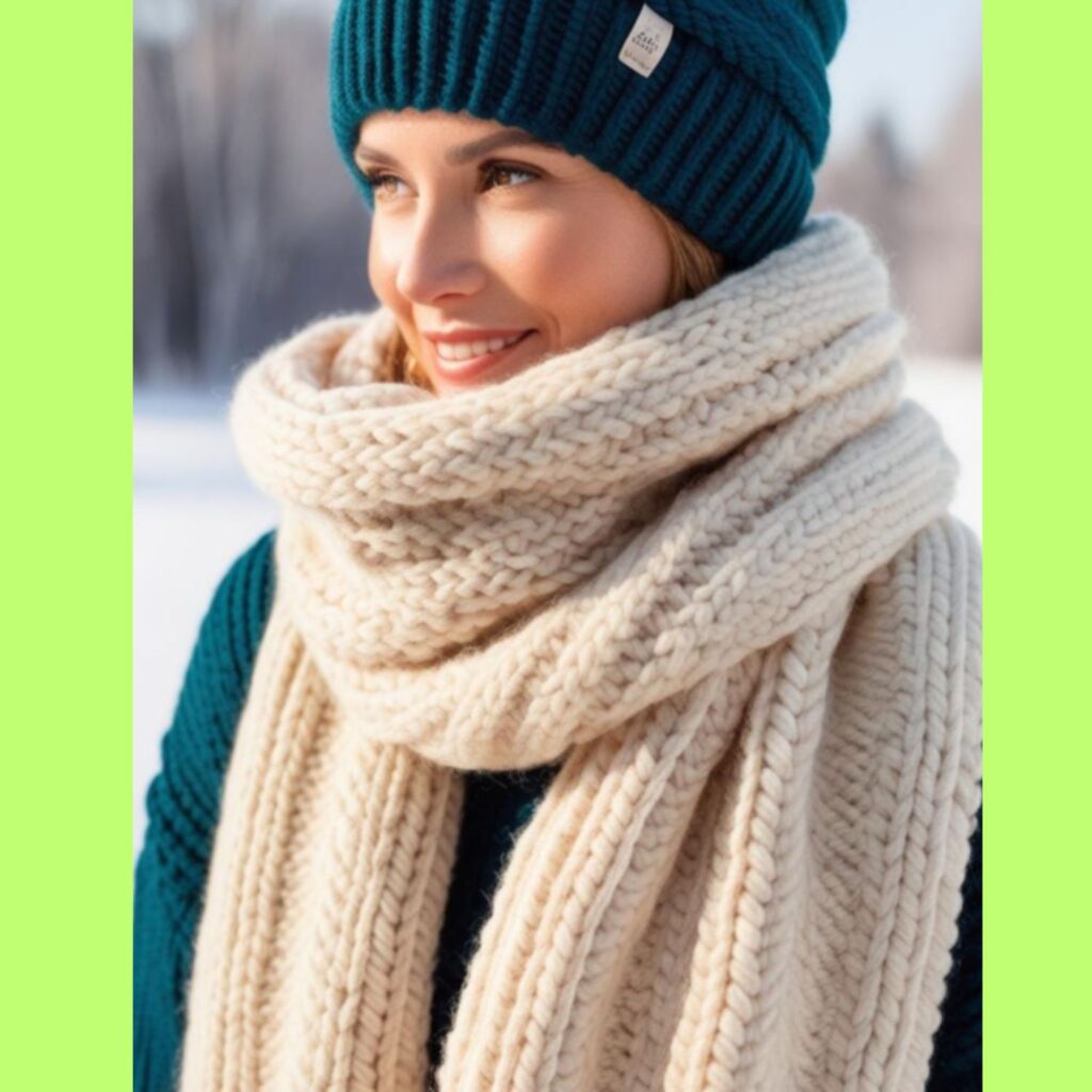 A stylish beanie and cozy scarf add personality to a winter outfit.
