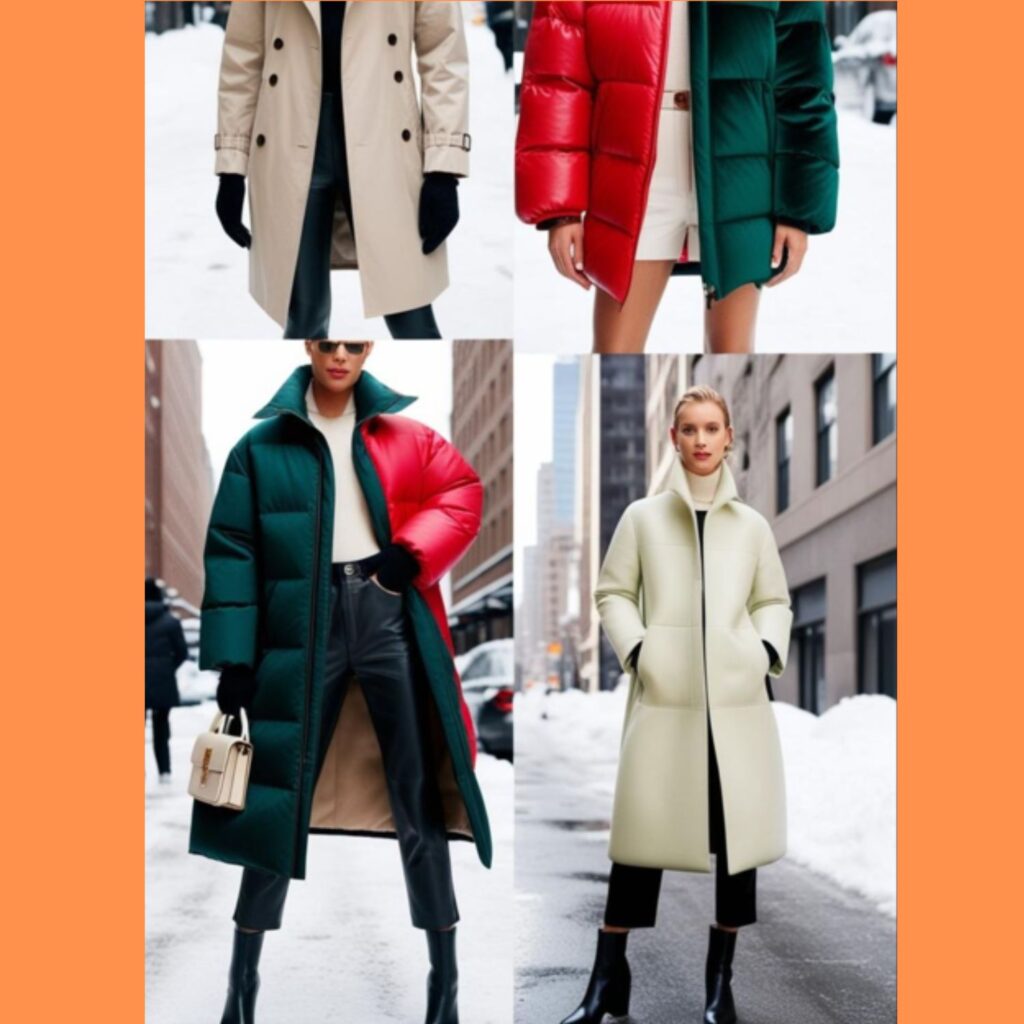 A Chic Winter Street Styles statement coat is showcased, highlighting options like a trench coat, puffer jacket, or luxurious wool coat for stylish outerwear.