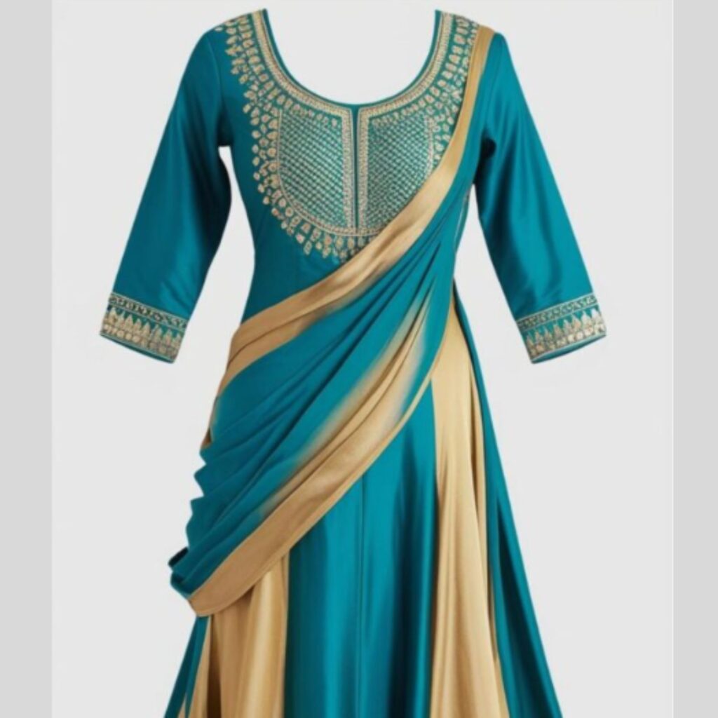 Trendy Indian plus-size Anarkali suit with a flowing silhouette designed to flatter and enhance curvy figures.