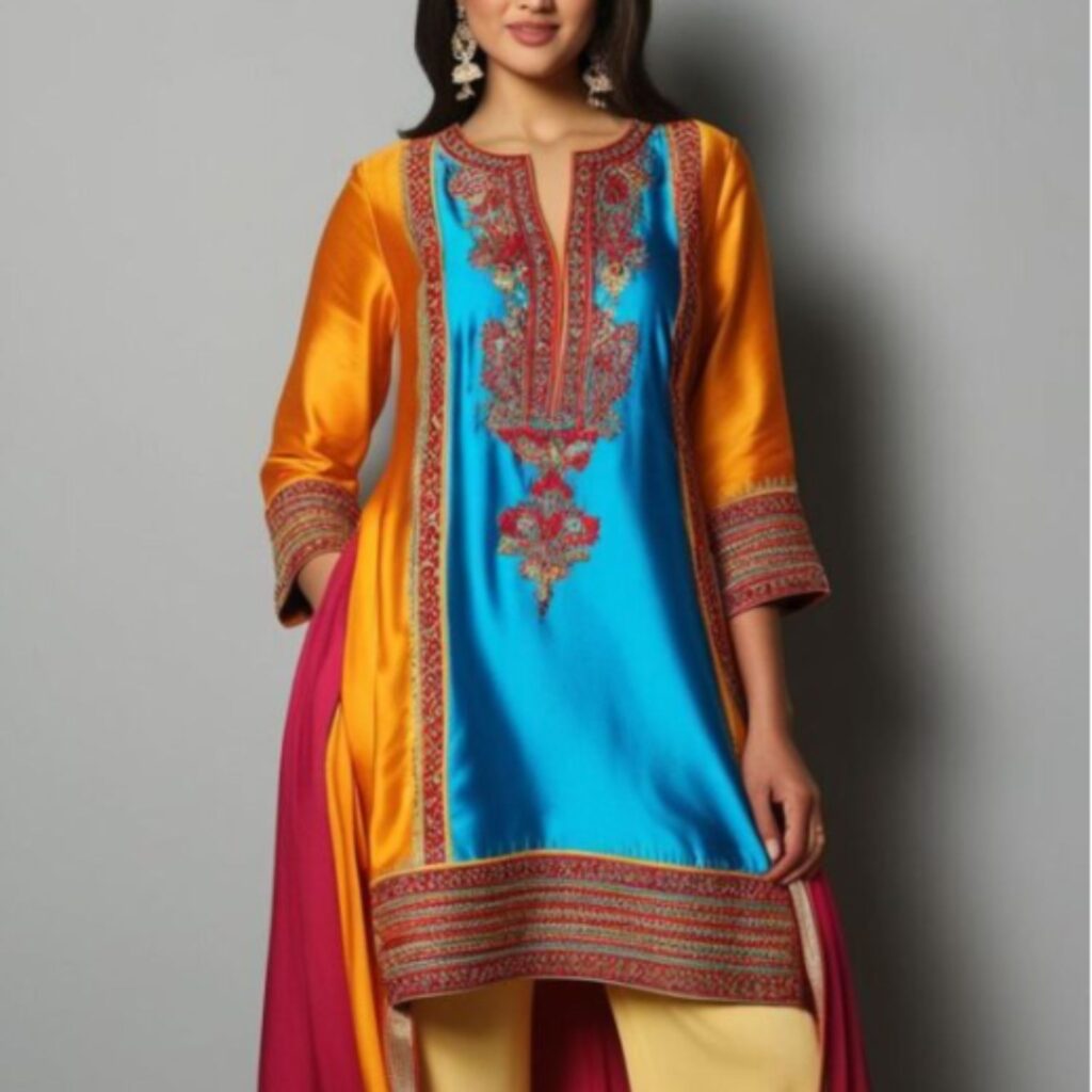 Indo-Western fusion outfits like a tunic with leggings or palazzos blend Indian charm with modern comfort, offering trendy outfits Indian perfect for celebrations.