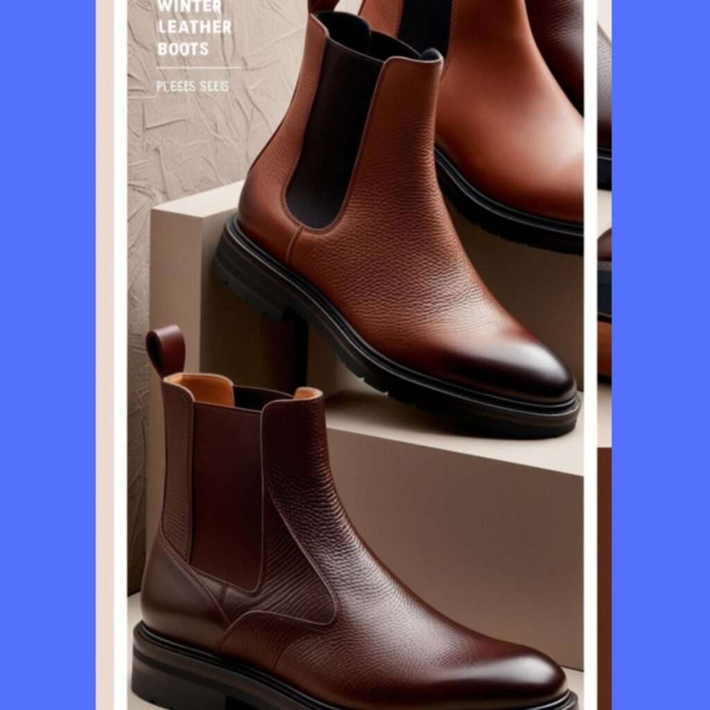 Stylish men's footwear: winter leather boots with Chelsea or chunky designs.