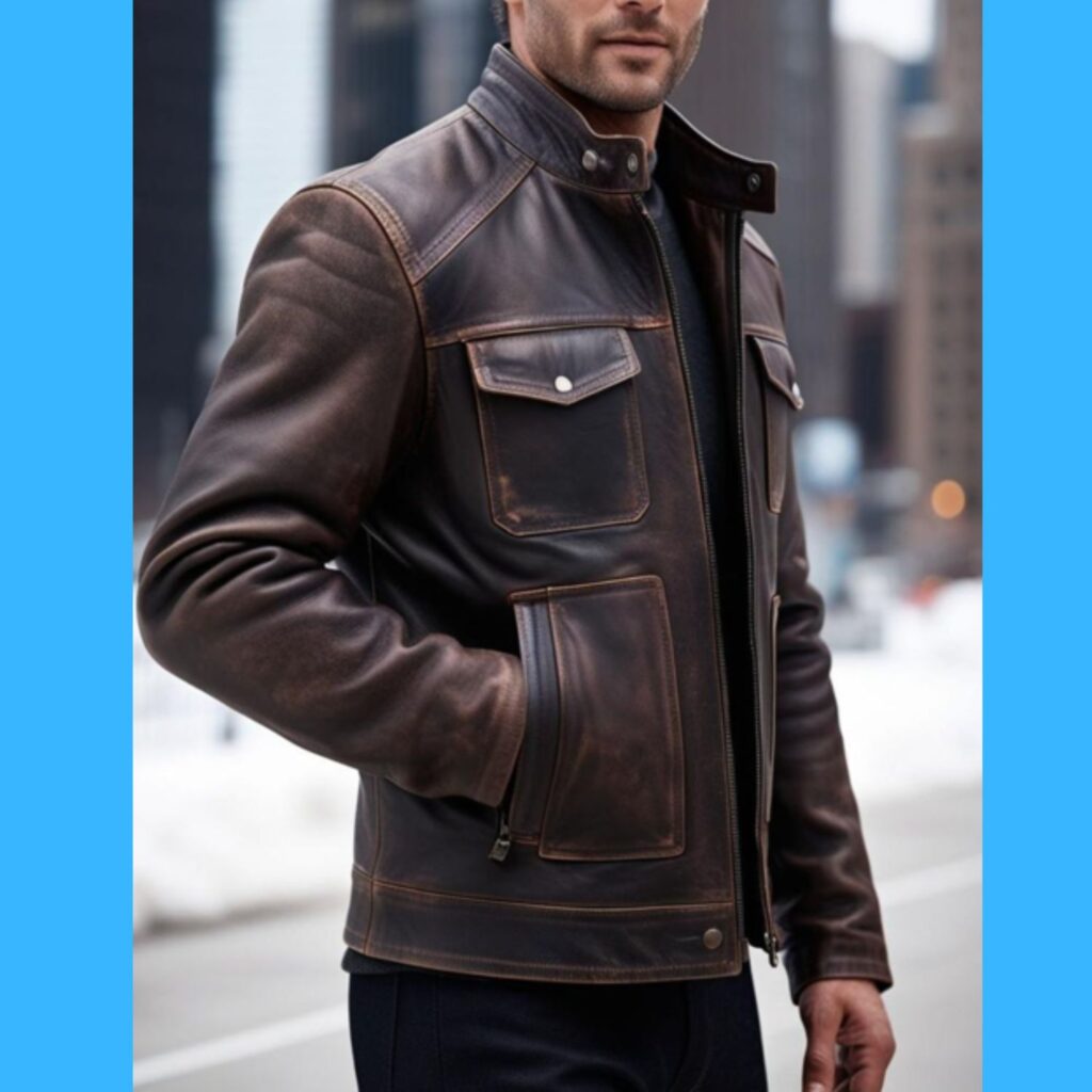 A leather jacket for men: a timeless piece adding edge to winter outfits.