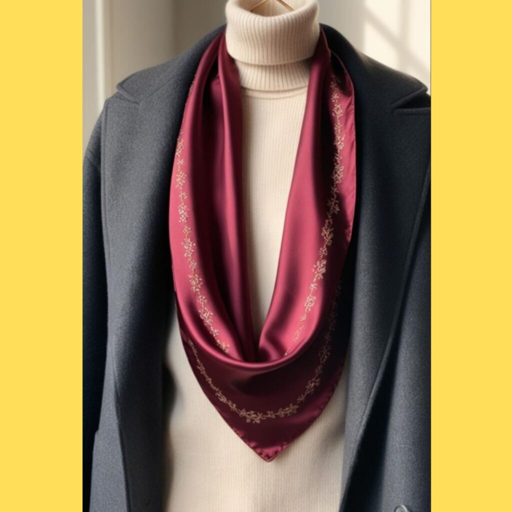 A silk scarf adds elegance and sophistication to a winter outfit.