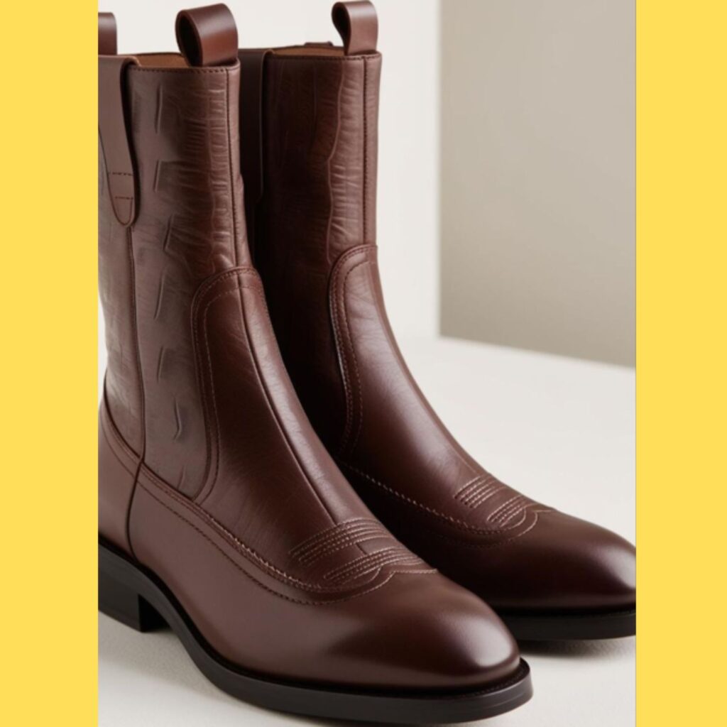 Stylish winter footwear: leather boots or ankle boots with unique details.