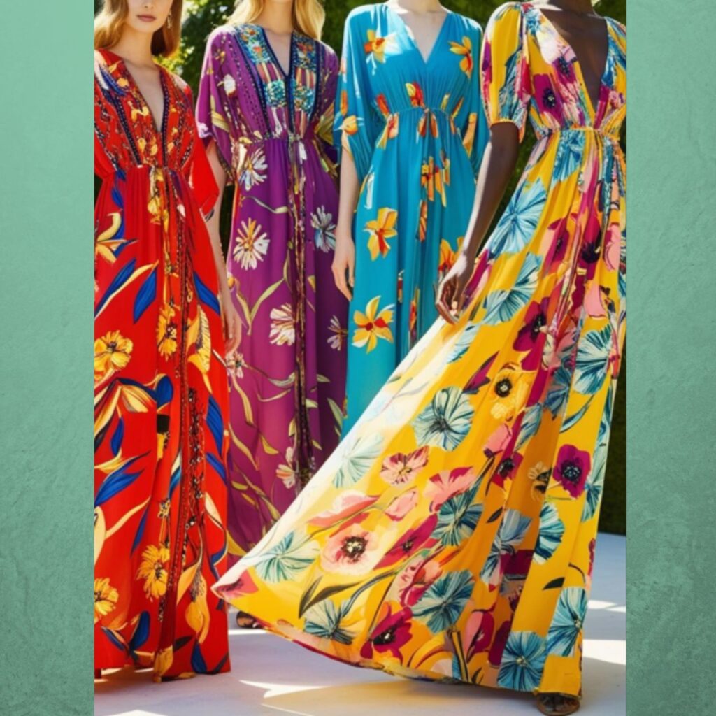 Flowing summer style: Maxi dresses in vibrant colors and prints.