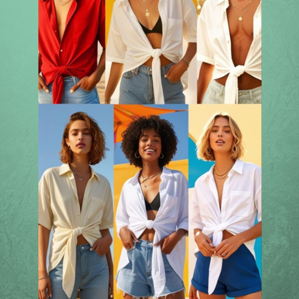 Effortless summer style: Oversized shirts worn alone or tied at the waist.