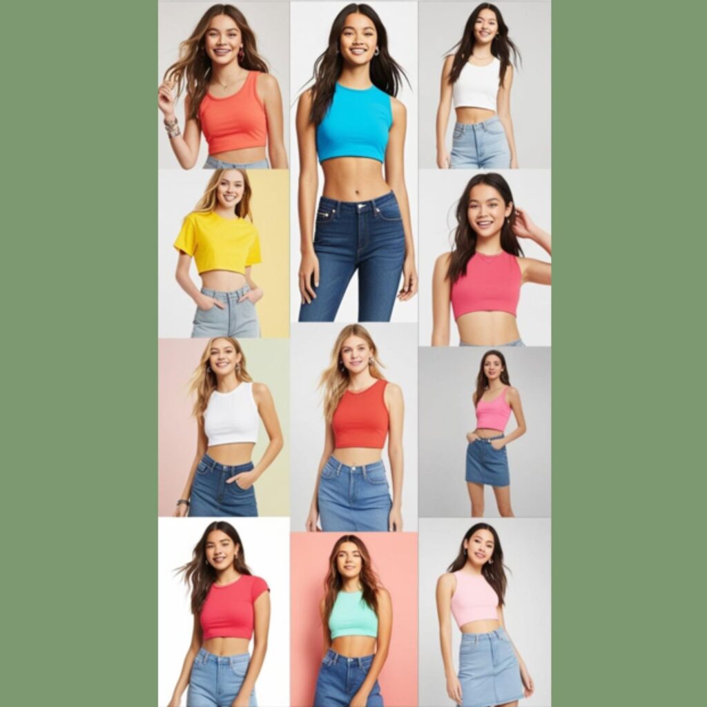 Crop tops paired with high-waisted jeans or skirts were a popular choice for a casual and youthful look.