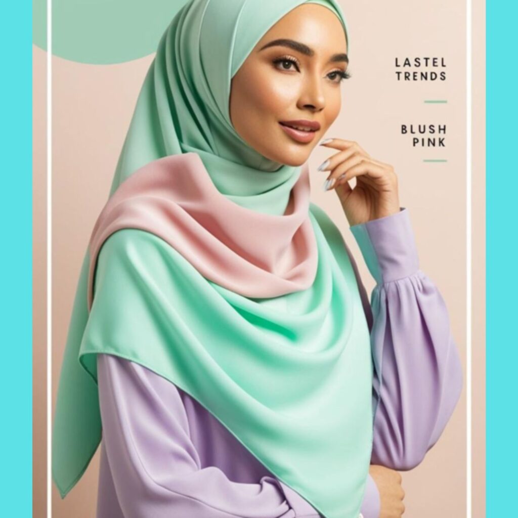 Summer hijab 2025 trend: pastel colors like mint green, blush pink, and lavender.