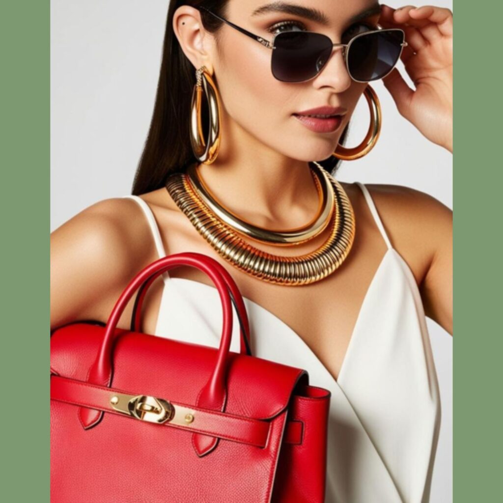 "Baddie" essentials: Eye-catching jewelry, sunglasses, and statement bags complete the look.