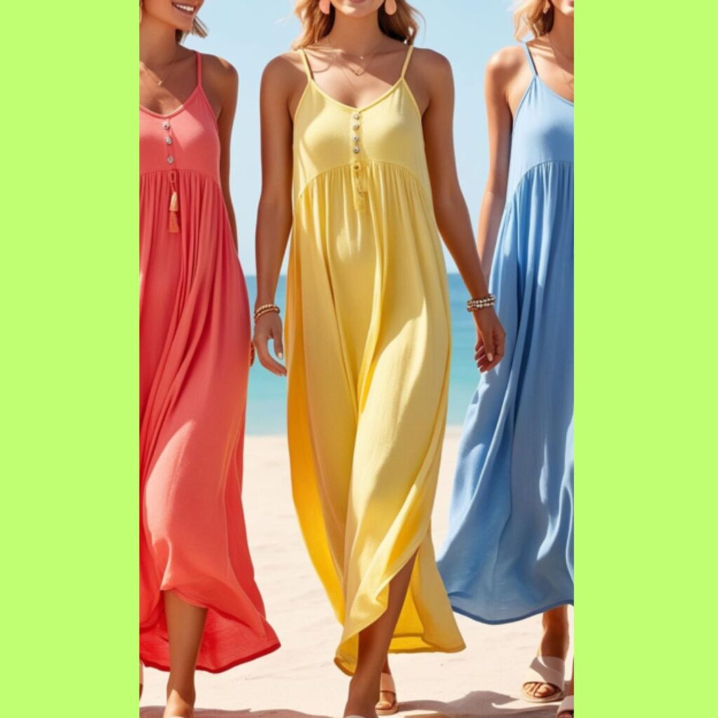 Summer style: Flowing dresses and sandals for warm weather comfort.