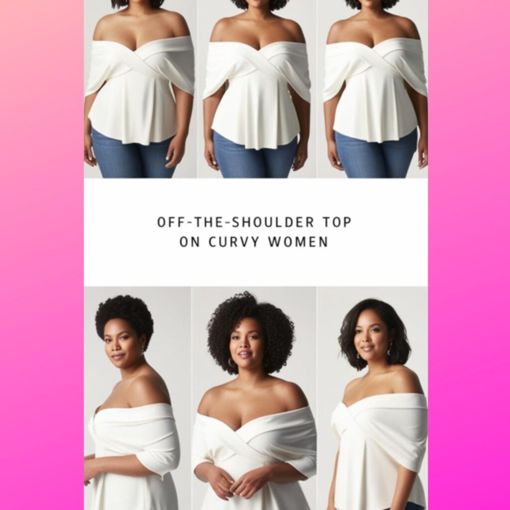 Off-the-shoulder tops: Showcasing shoulders for a flattering and feminine look on curvy women.