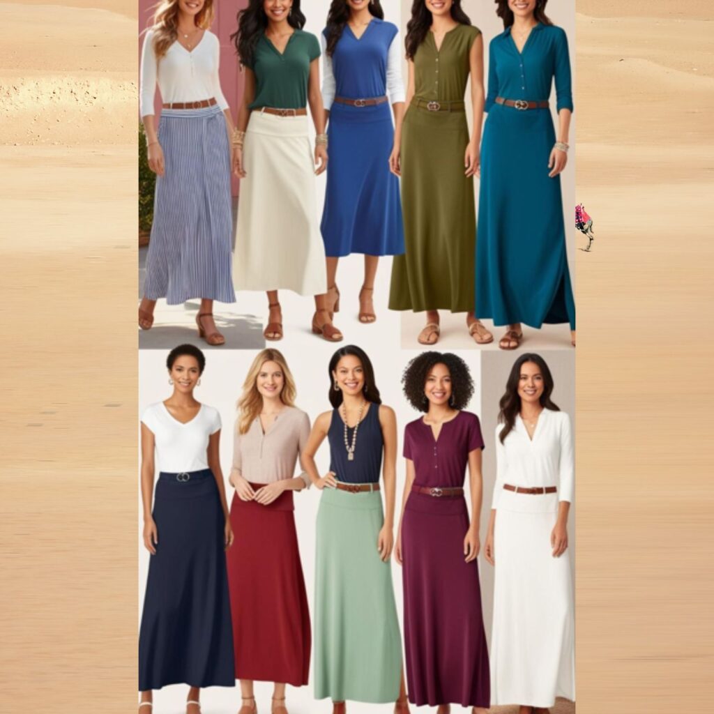 Maxi skirts paired with stylish tunics or tops created a chic and comfortable look.