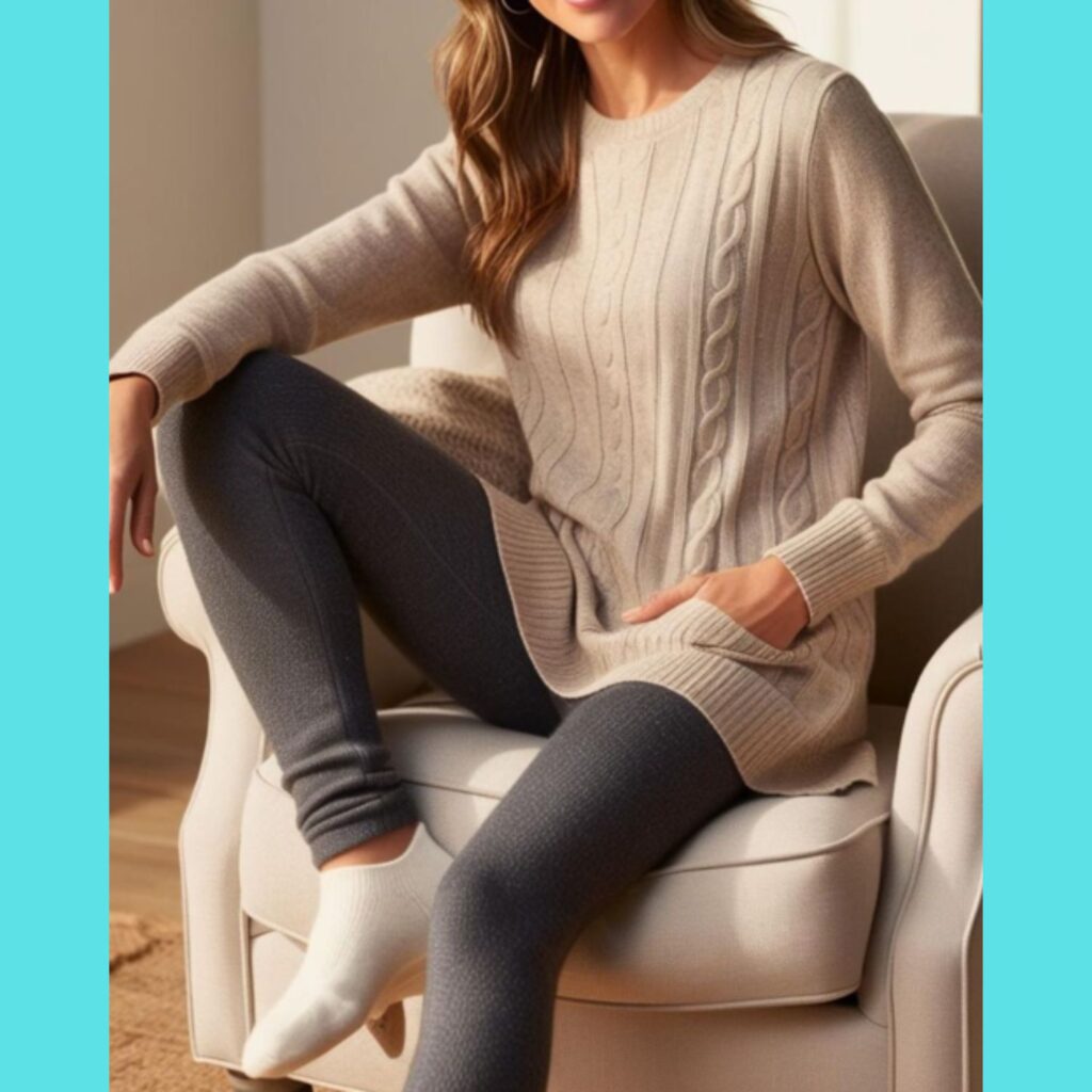 Leggings and tunics: a comfortable and stylish casual winter outfit.