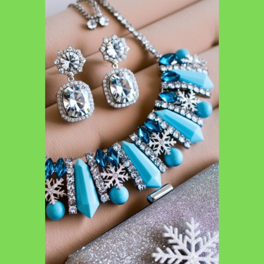 Sparkly earrings, a statement necklace, or glittery clutch: festive winter birthday accessories.