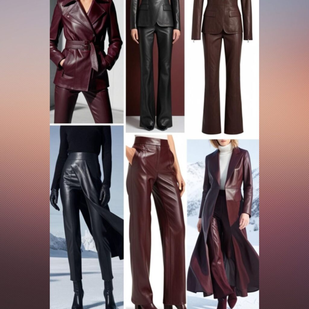Leather and faux leather garments, including jackets, pants, and skirts, bring an edgy and sophisticated touch to winter wardrobes.