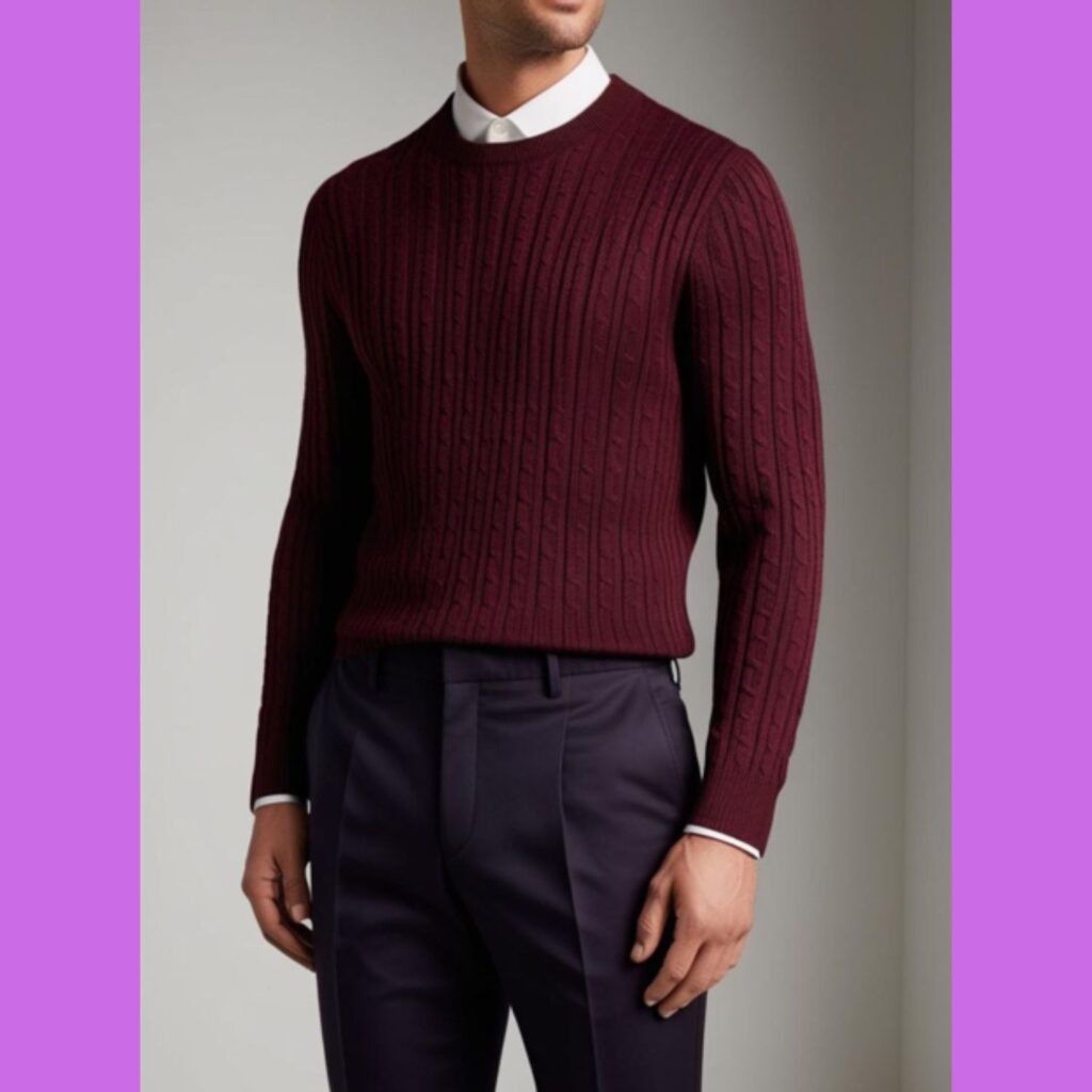 Tailored trousers for men paired with a stylish sweater for a sophisticated look.