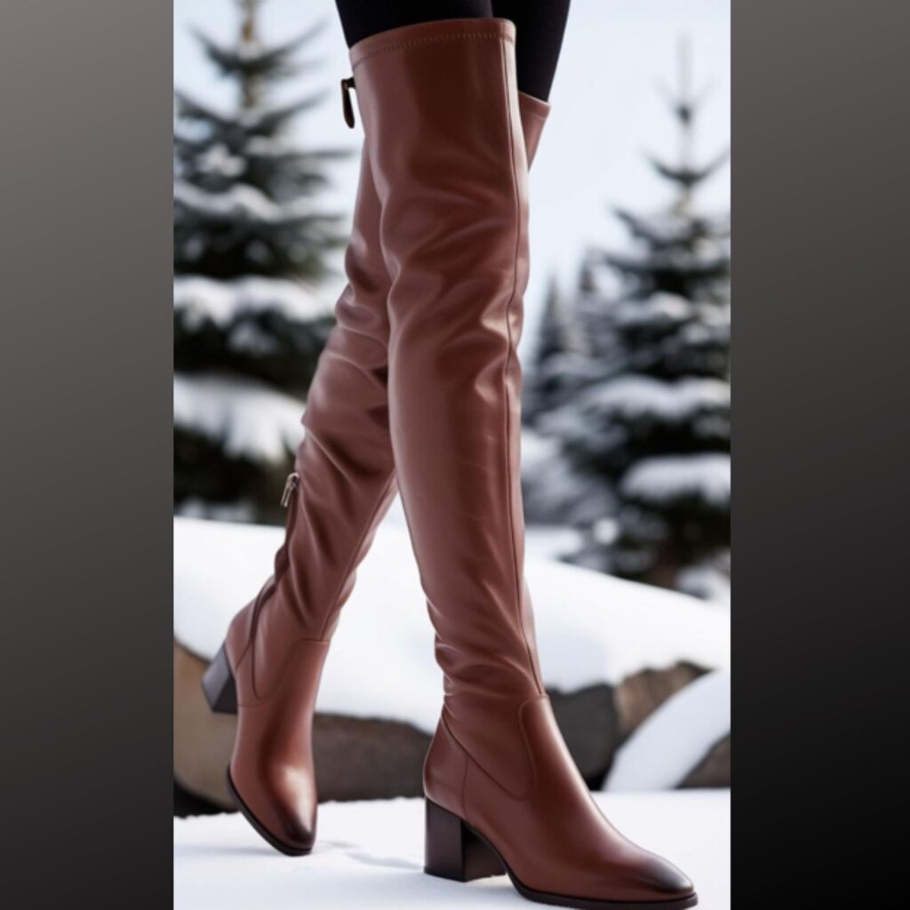 Over-the-knee boots are featured, showcasing their ability to add a sophisticated and elegant touch to a variety of winter outfits.