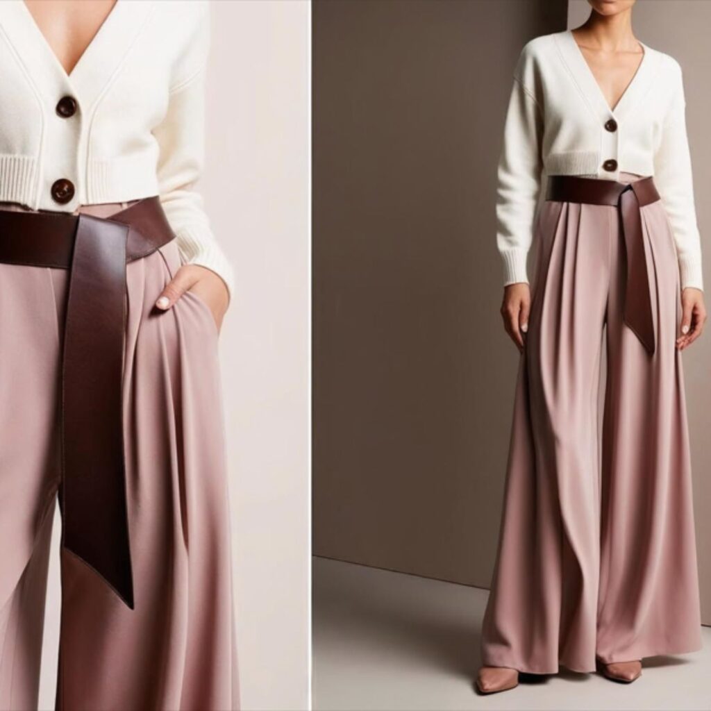 Belted cardigan with wide-leg pants creates a stylish, relaxed look with a waist-defining belt and soft, flowing pants, perfect for work, dinner, or casual outings.