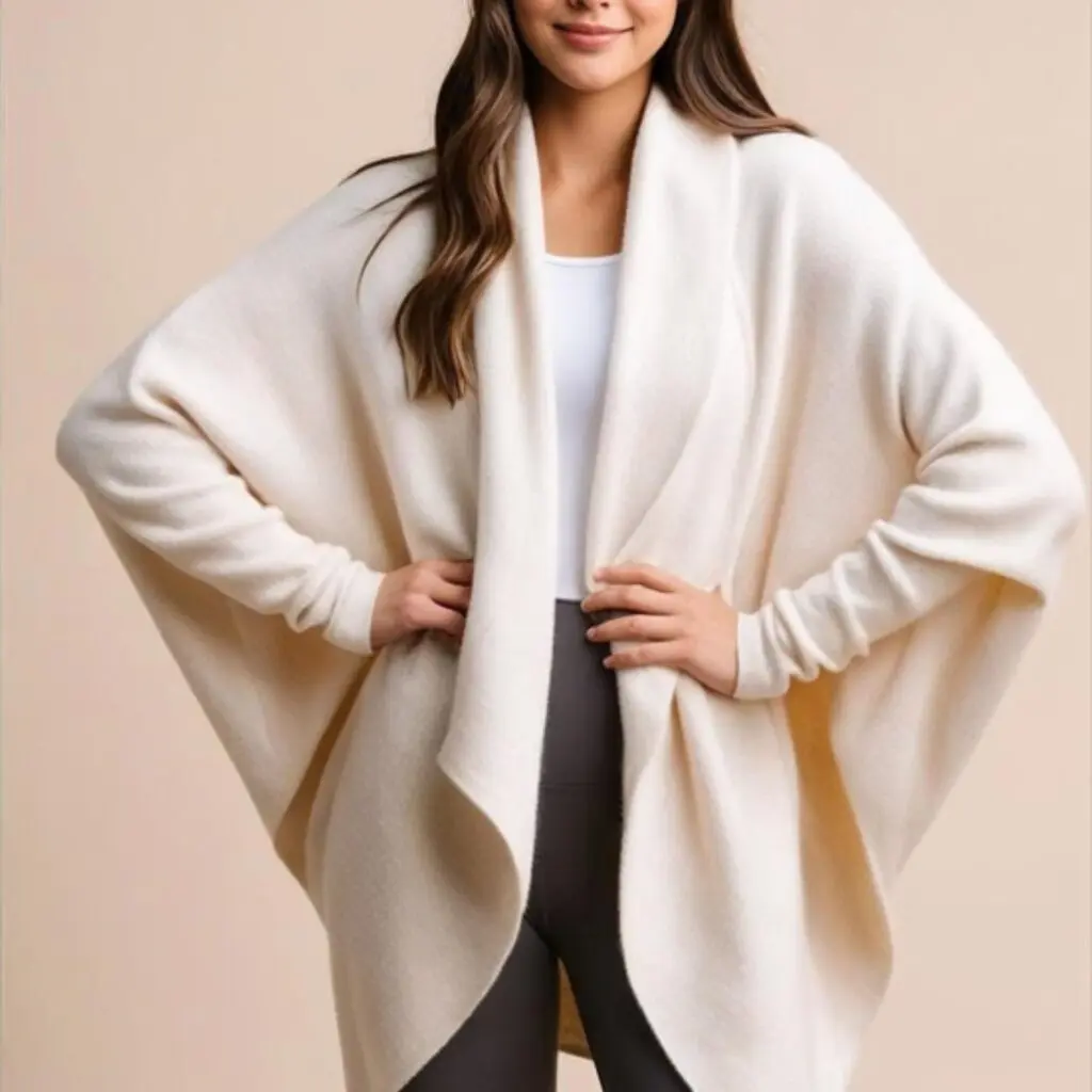 Cozy cardigan with leggings creates a warm, relaxed look with a soft, oversized cardigan and stretchy leggings, perfect for school, lounging, or casual outings.
